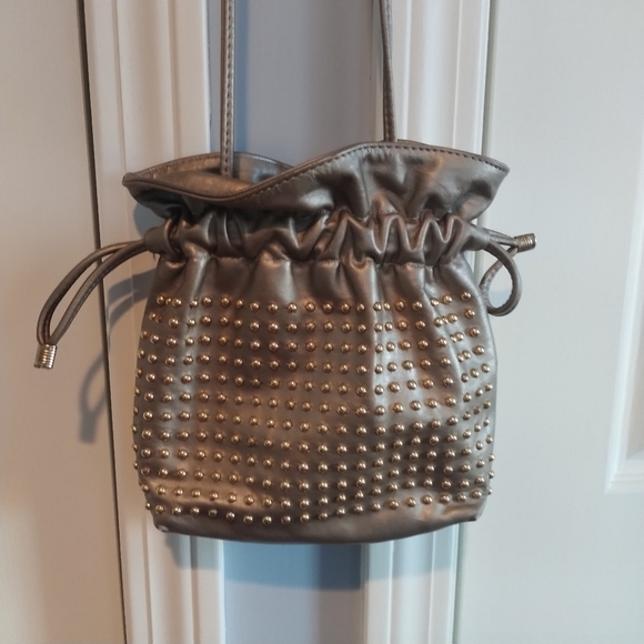 Gold Leather Studded Drawstring Bag - Picture 2 of 10
